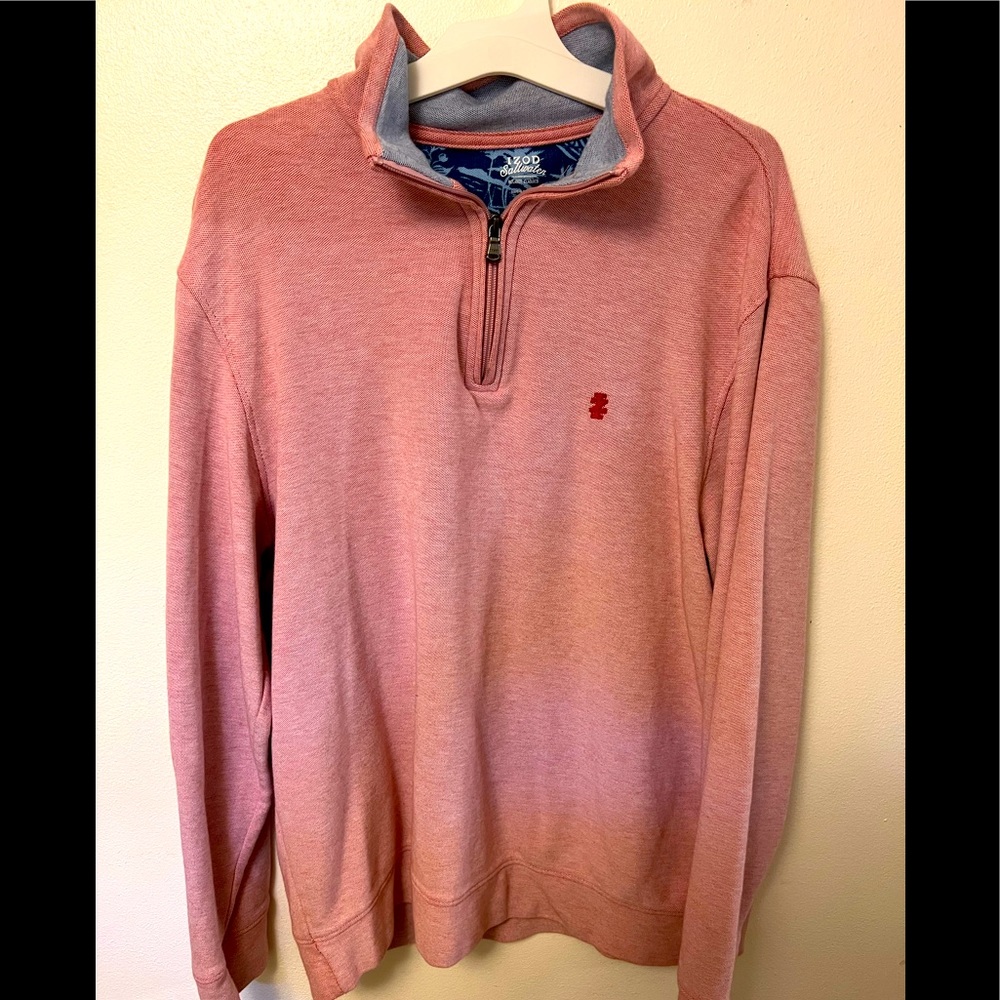 Mens pink IZOD zip up dress sweater size large